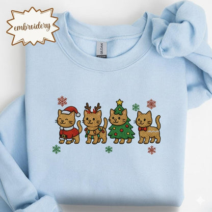 Christmas Cat Embroidered Sweatshirt | Funny Holiday Cat Lover Hoodie | Cozy Embroidery Shirt | Xmas Gift for Pet Owners