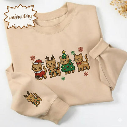 Christmas Cat Embroidered Sweatshirt | Funny Holiday Cat Lover Hoodie | Cozy Embroidery Shirt | Xmas Gift for Pet Owners