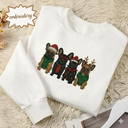 Embroidered French Bulldog Christmas Sweatshirt | Xmas Dog Mom Shirt | Holiday Dog Lover Hoodie | Christmas Gift Crewneck