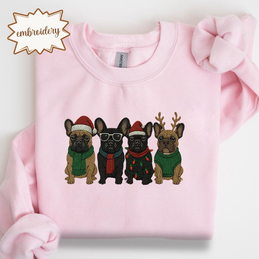 Embroidered French Bulldog Christmas Sweatshirt | Xmas Dog Mom Shirt | Holiday Dog Lover Hoodie | Christmas Gift Crewneck