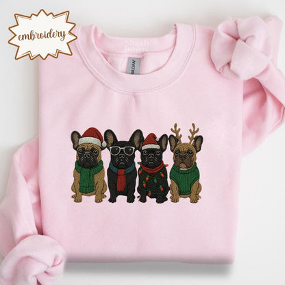 Embroidered French Bulldog Christmas Sweatshirt | Xmas Dog Mom Shirt | Holiday Dog Lover Hoodie | Christmas Gift Crewneck
