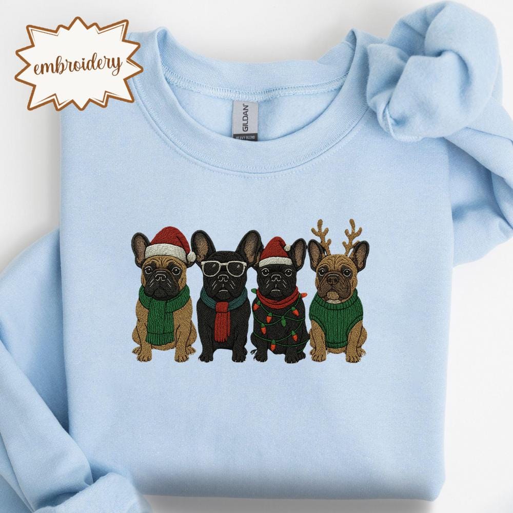 Embroidered French Bulldog Christmas Sweatshirt | Xmas Dog Mom Shirt | Holiday Dog Lover Hoodie | Christmas Gift Crewneck