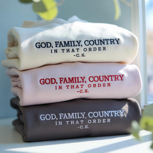 Embroidered Charlie Kirk God Family Country In That Order Sweatshirt Conservative Movement MAGA Trump God Bless The USA America, Freedom