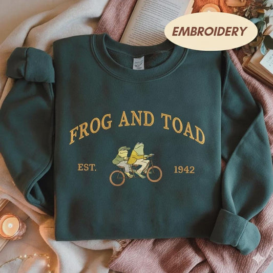 Frog And Toad  Embroidered Sweatshirt, Classic Book Sweatshirts, Cottagecore Aesthetic Shirt, Funny Frog Hoodie, Man I Love Frog Shirt