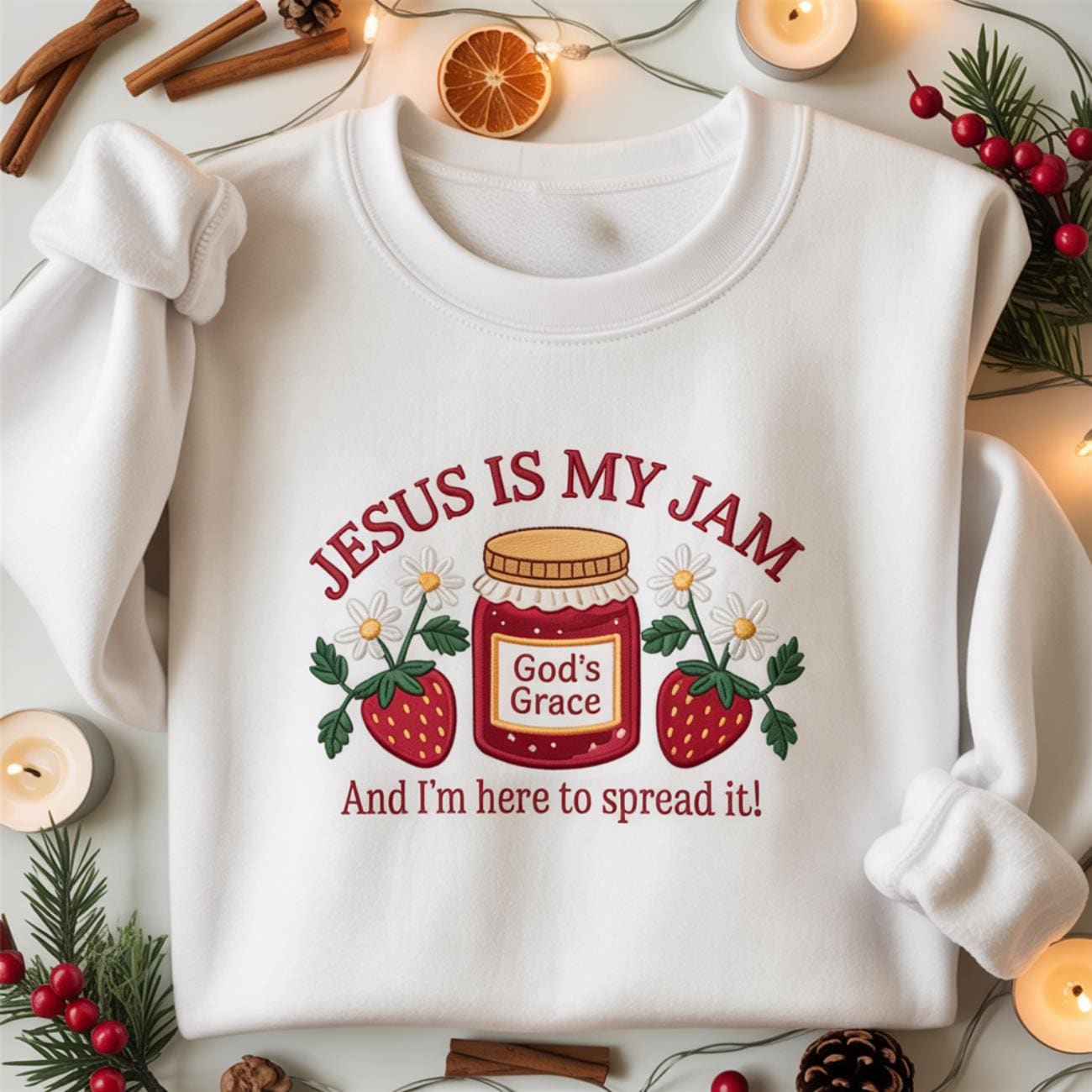 Embroidered Jesus Is My Jam Sweatshirt, Christian Crewneck Gift for Mom, God’s Grace Faith Based Sweater, Religious Apparel for Women