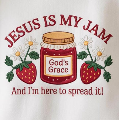 Embroidered Jesus Is My Jam Sweatshirt, Christian Crewneck Gift for Mom, God’s Grace Faith Based Sweater, Religious Apparel for Women