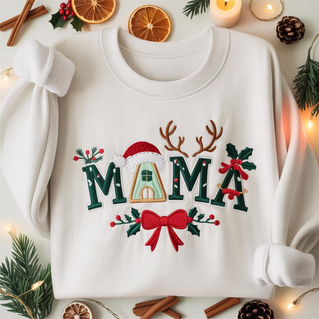 Mama Christmas Embroidered Sweatshirt, Mom Christmas Shirt, Cozy Xmas Mama Shirt, Mom Dad Xmas Matching, Family Christmas Shirt,Coquette Mom