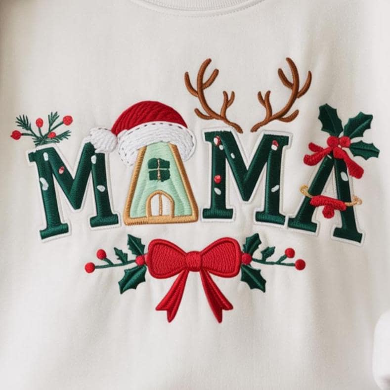 Mama Christmas Embroidered Sweatshirt, Mom Christmas Shirt, Cozy Xmas Mama Shirt, Mom Dad Xmas Matching, Family Christmas Shirt,Coquette Mom