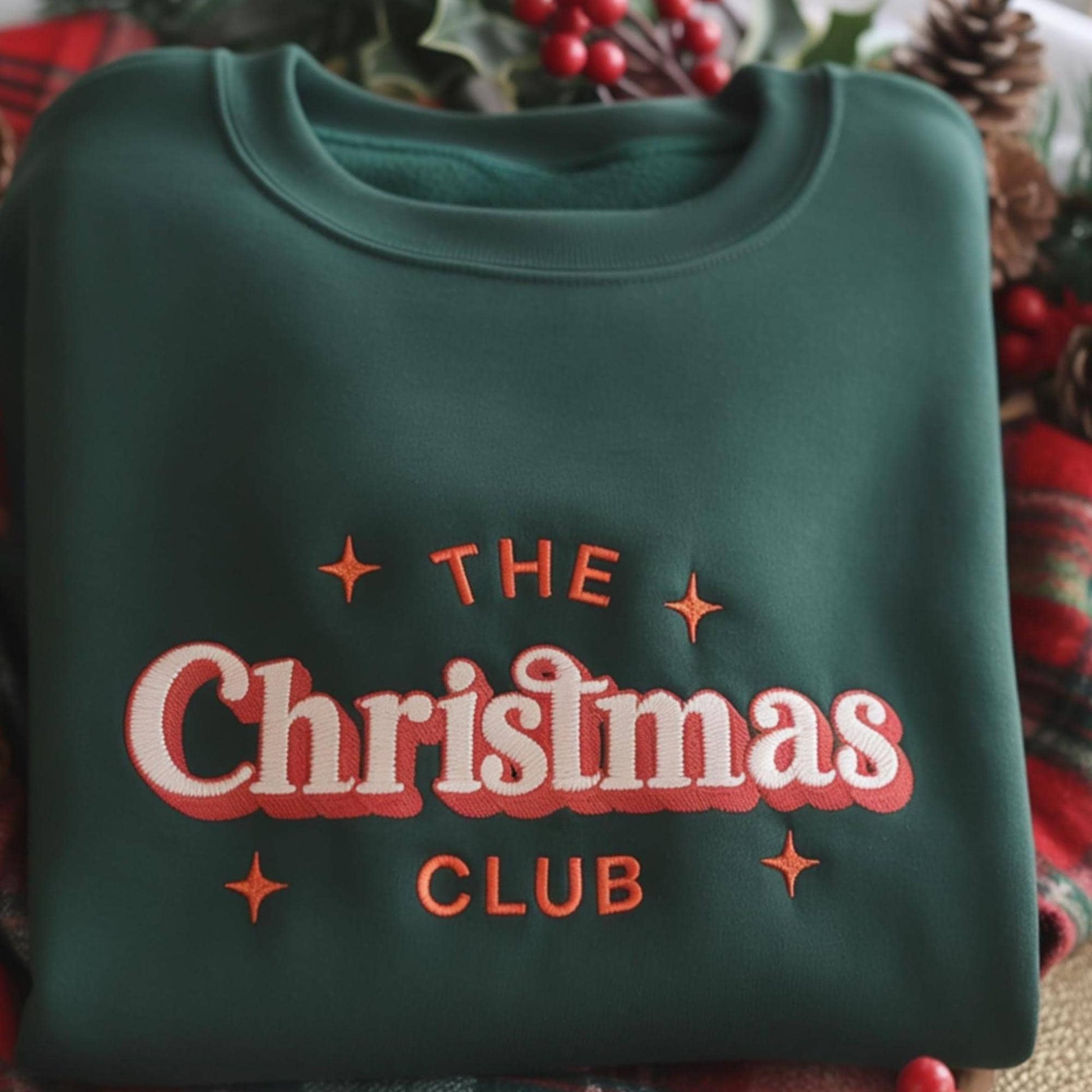 Embroidered The Christmas Club Swreatshirt, Christmas Sweater, Christmas Couple Shirts, Women's Christmas Sweater, Womans Holiday Shirt