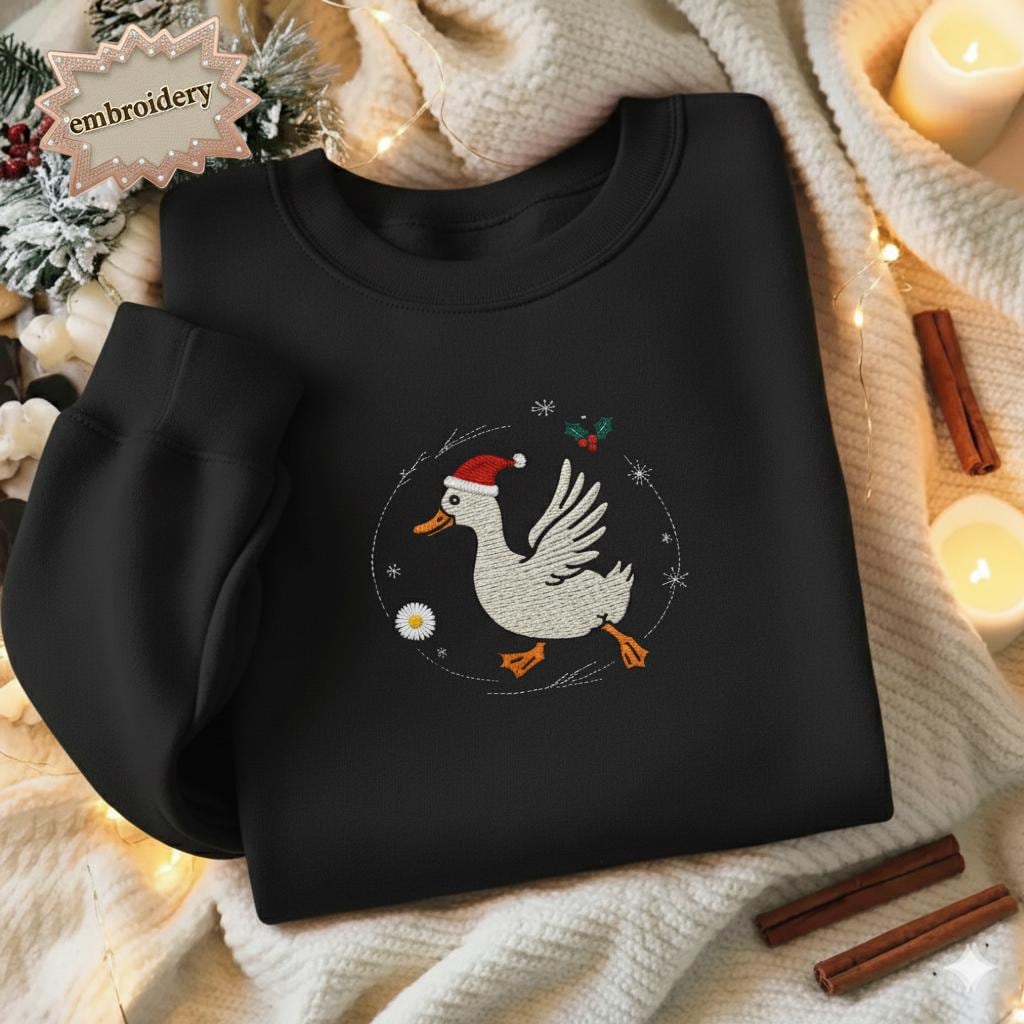 Silly Goose Embroidery Crewneck, Duck and Daisy Flower Sweatshirt, Funny Embroidered Shirt, Adorable Gift for Friends