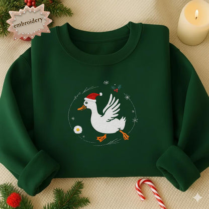 Silly Goose Embroidery Crewneck, Duck and Daisy Flower Sweatshirt, Funny Embroidered Shirt, Adorable Gift for Friends