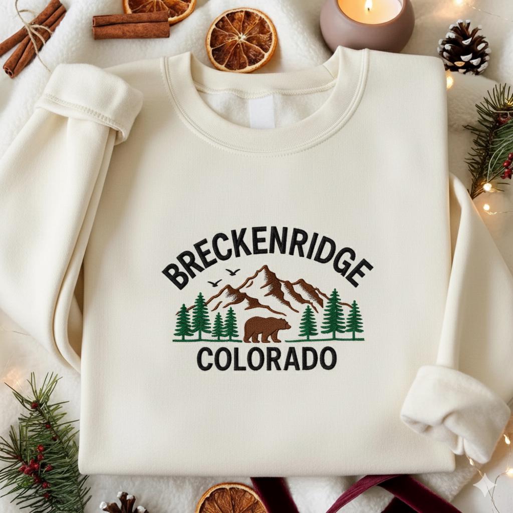 Colorado Mountain Embroidery Sweatshirt, Custom Breckenridge Crewneck, Personalized Hiking Adventure Gift