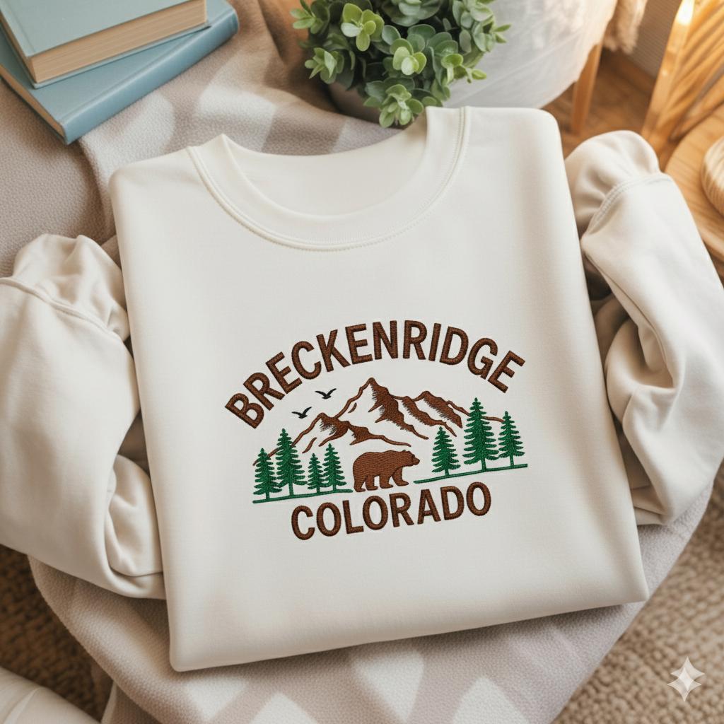 Colorado Mountain Embroidery Sweatshirt, Custom Breckenridge Crewneck, Personalized Hiking Adventure Gift
