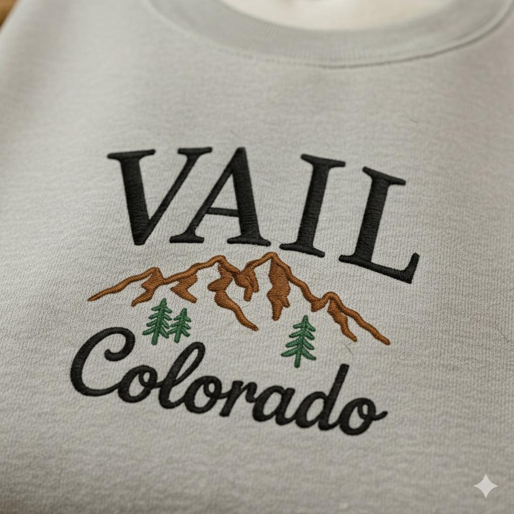 Mountain Adventure Embroidery Sweatshirt, Vail Colorado Crewneck, Cozy Travel Hiking Gift for Her Him