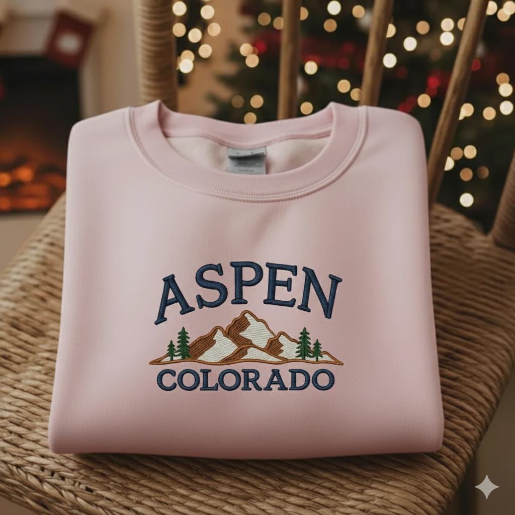 Aspen Colorado Embroidered Sweatshirt, Custom Mountain Trip Crewneck, Travel Adventure Embroidery Gift