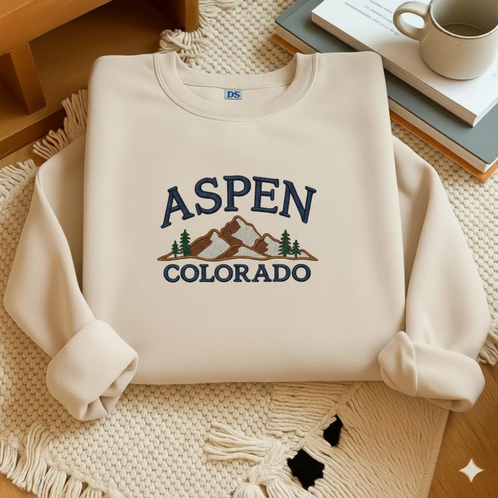 Aspen Colorado Embroidered Sweatshirt, Custom Mountain Trip Crewneck, Travel Adventure Embroidery Gift