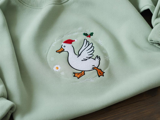 Silly Goose Embroidery Crewneck, Duck and Daisy Flower Sweatshirt, Funny Embroidered Shirt, Adorable Gift for Friends