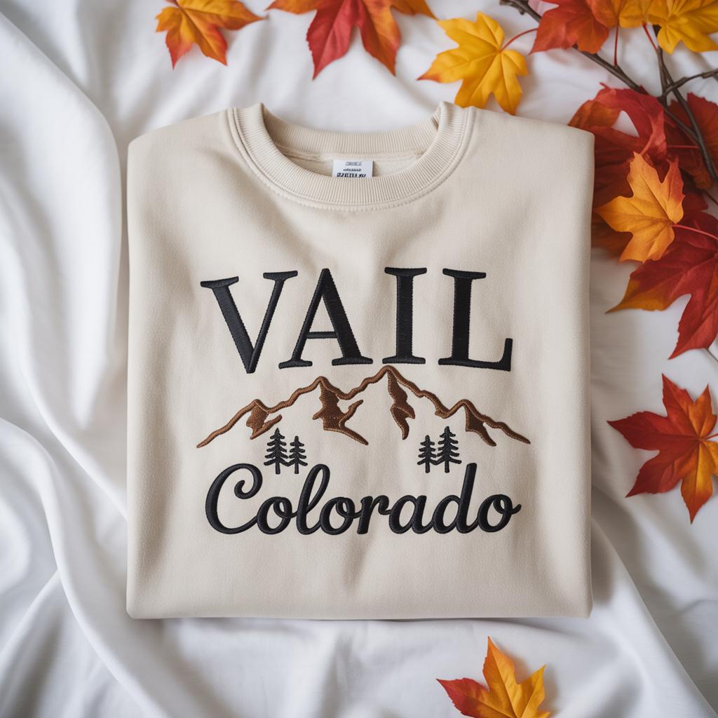 Mountain Adventure Embroidery Sweatshirt, Vail Colorado Crewneck, Cozy Travel Hiking Gift for Her Him