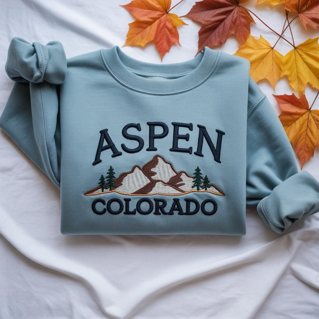 Aspen Colorado Embroidered Sweatshirt, Custom Mountain Trip Crewneck, Travel Adventure Embroidery Gift