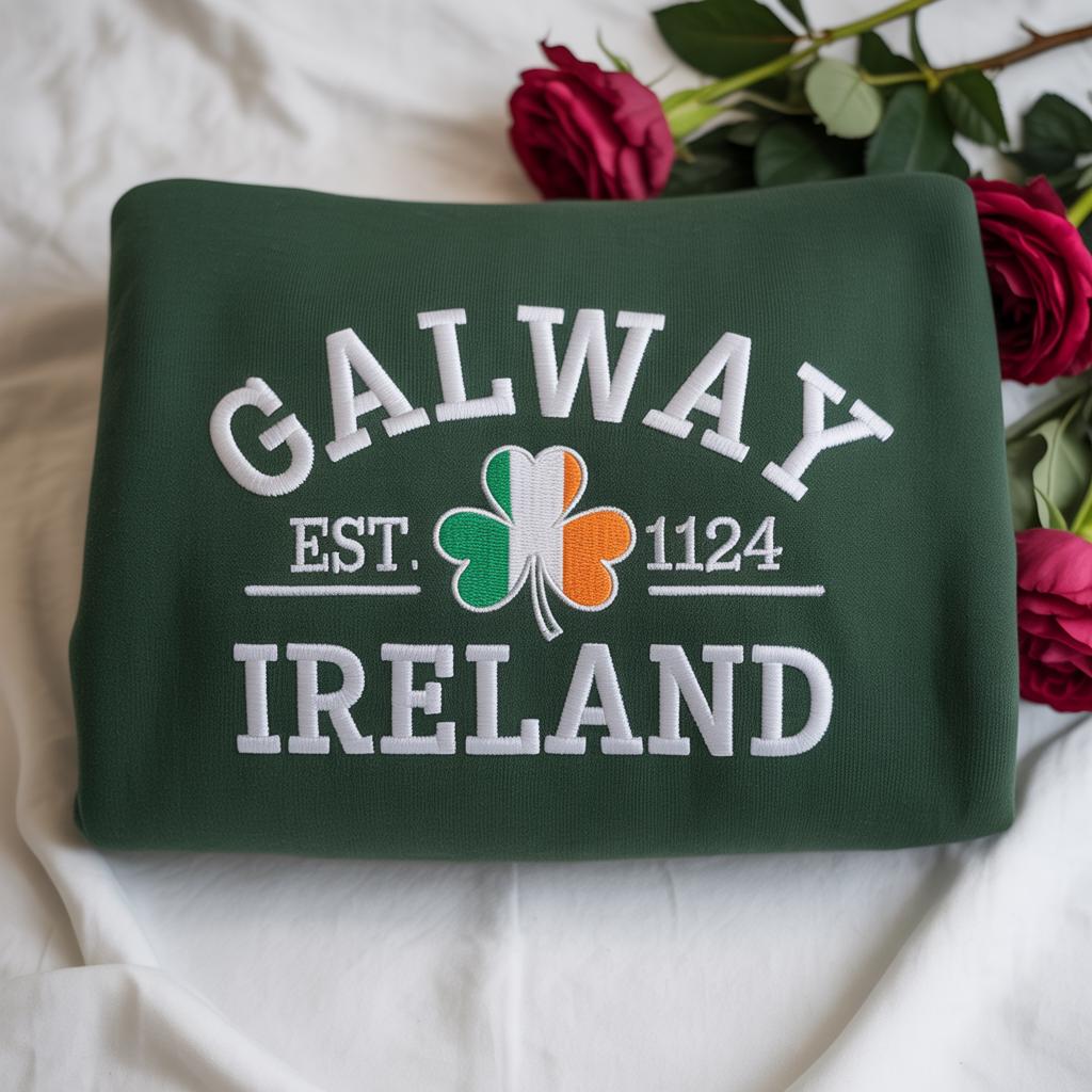 Galway Ireland Embroidered Sweatshirt, St. Patrick’s Day Crewneck, Irish Heritage Embroidery Gift