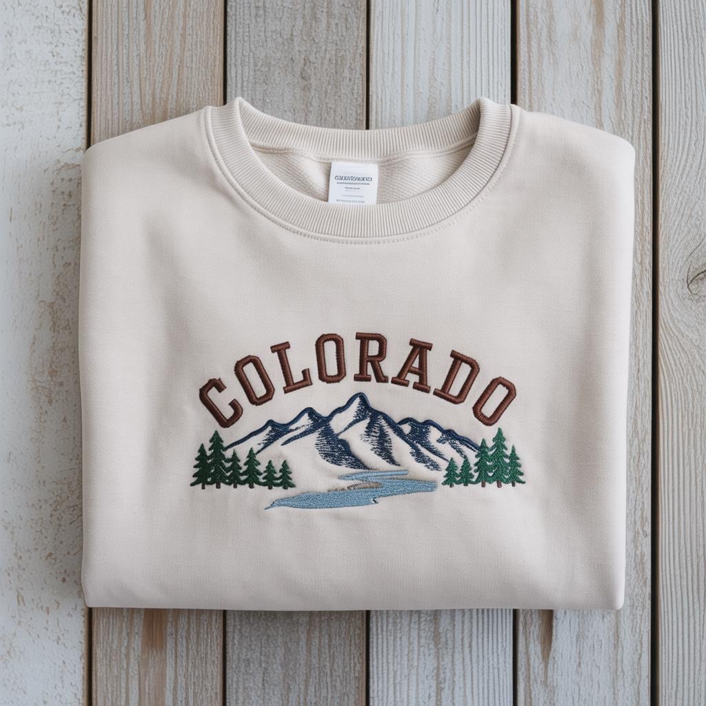 Mountain Graphic Embroidery Sweatshirt, Colorado Crewneck, Cozy Hiking Nature Gift for Her Him