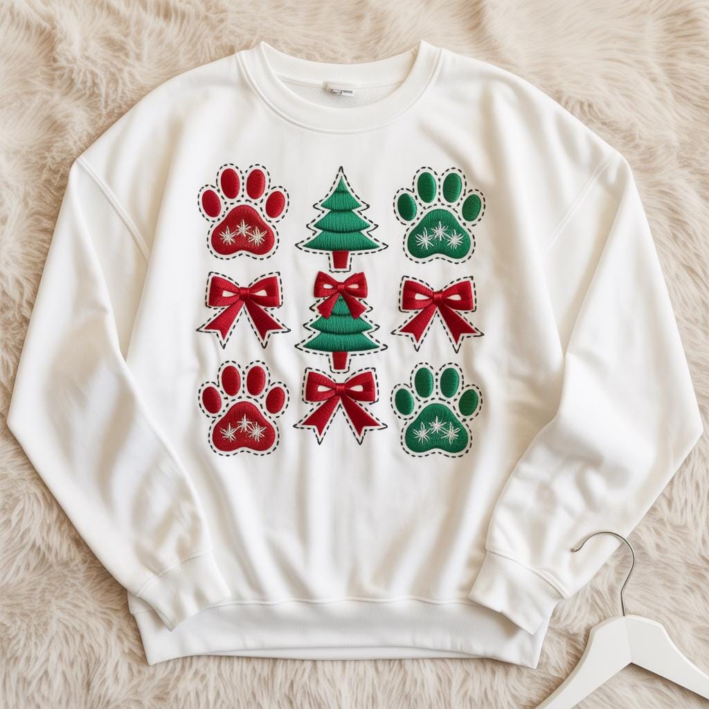 Embroidered Dog Christmas Sweatshirt | Dog Lover Coquette Holiday Shirt | Cute Dog Mom Embroidery Sweater Gift