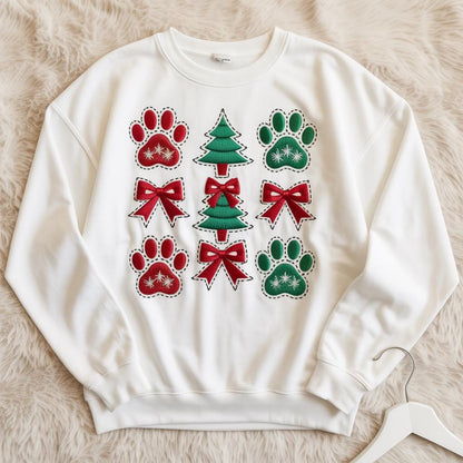 Embroidered Dog Christmas Sweatshirt | Dog Lover Coquette Holiday Shirt | Cute Dog Mom Embroidery Sweater Gift