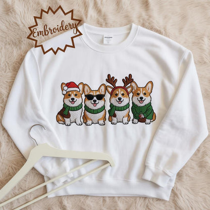 Christmas Corgi Embroidered Sweatshirt | Cute Holiday Dog Lover Hoodie | Xmas Dog Mom Embroidery Shirt Gift