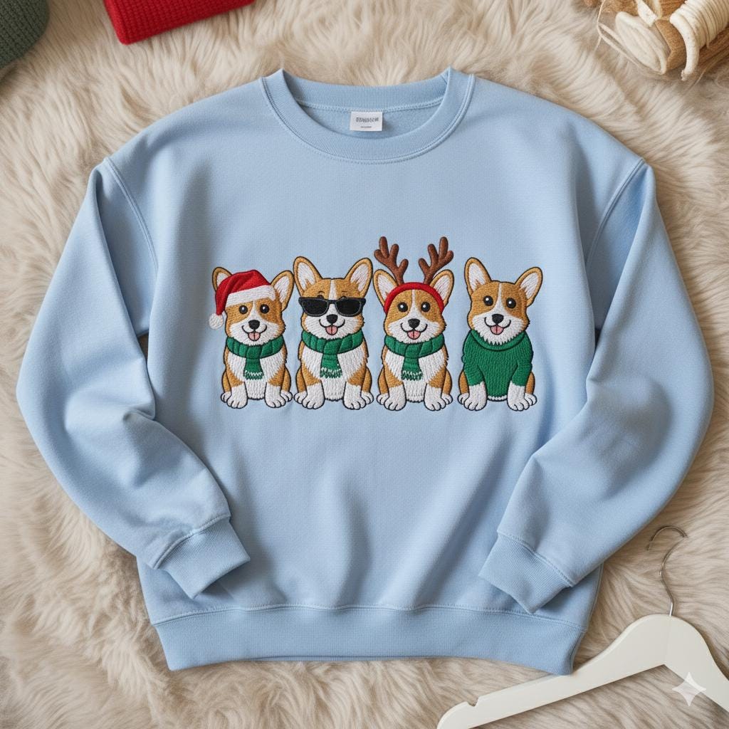 Christmas Corgi Embroidered Sweatshirt | Cute Holiday Dog Lover Hoodie | Xmas Dog Mom Embroidery Shirt Gift