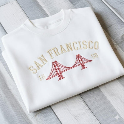 San Francisco Embroidered Sweatshirt, Vintage California Crewneck, Golden Gate Bridge Sweater, West Coast Travel Gift, Bay Area Shirt