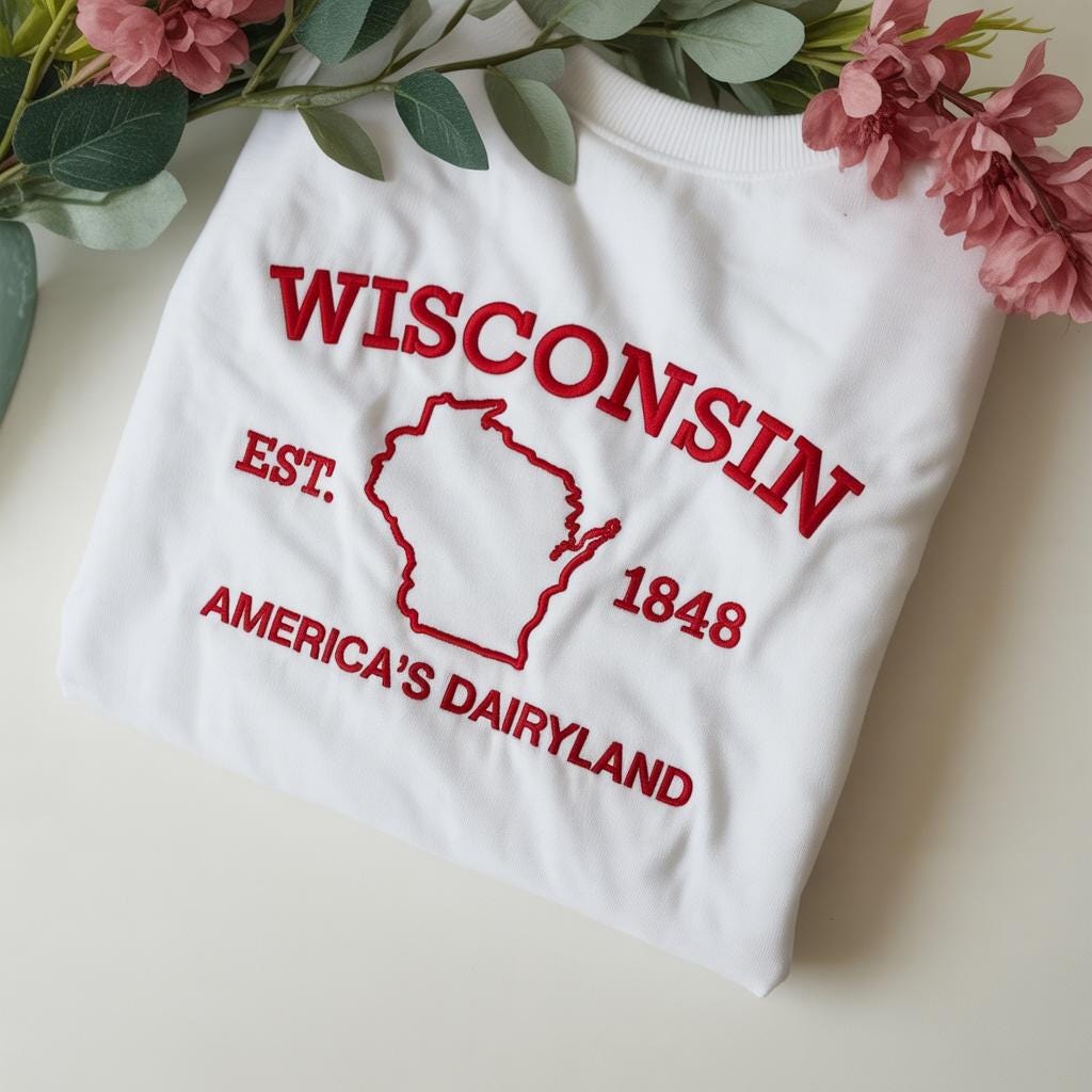 Wisconsin Embroidered Sweatshirt, State Pride Crewneck, Midwest Travel Gift, Vintage Style Sweater, Cozy Wisconsin Lover Shirt