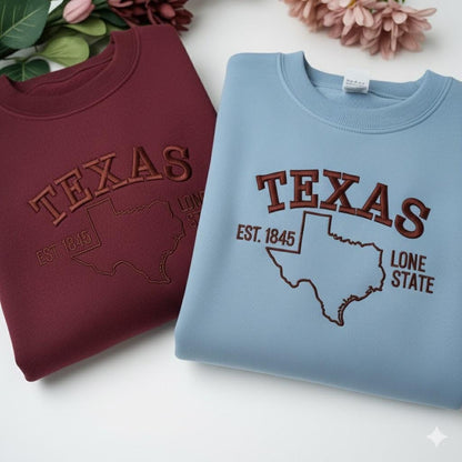 Texas Embroidered Sweatshirt, Lone Star State Crewneck, Western Style Sweater, Southern Pride Gift, Vintage Texas Lover Shirt