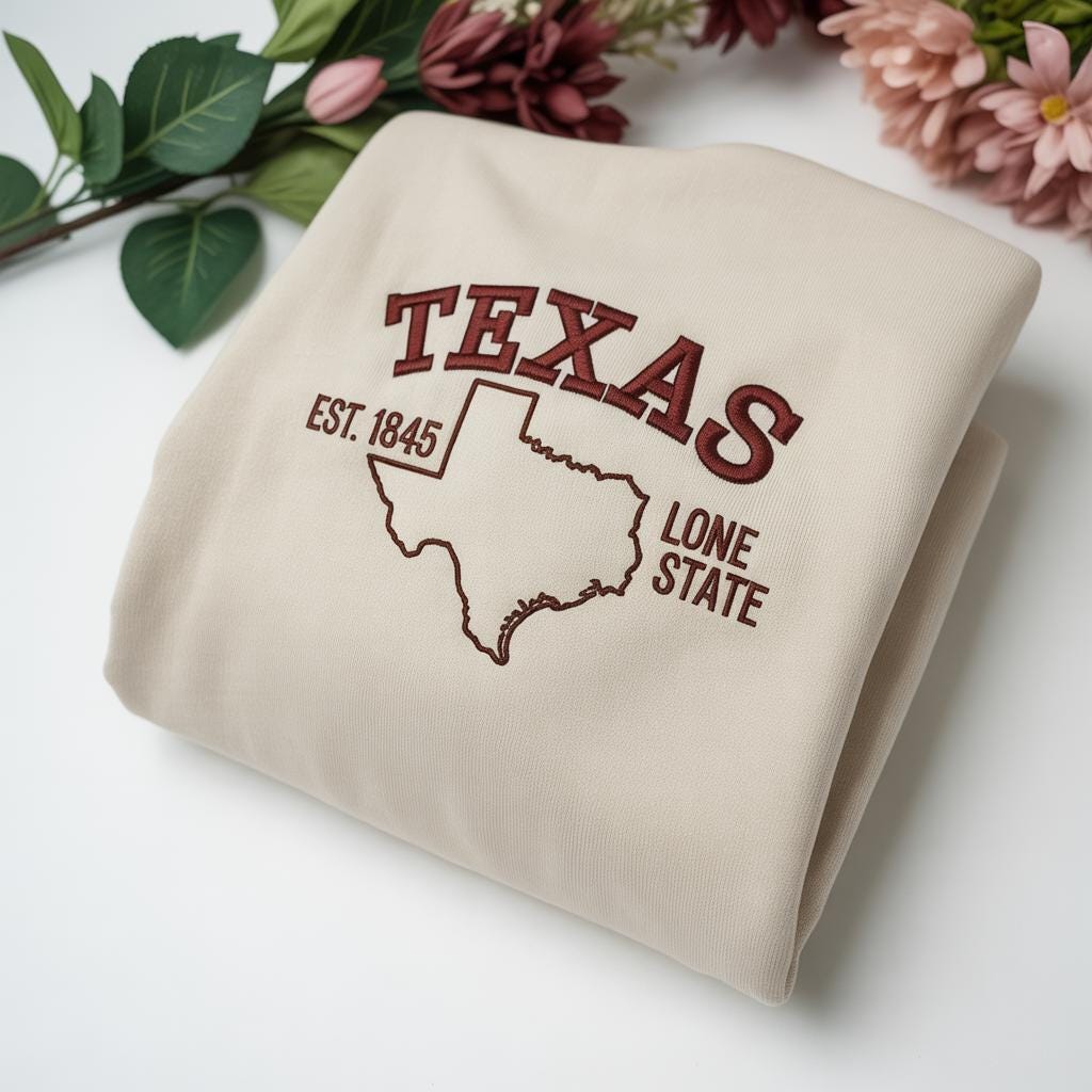 Texas Embroidered Sweatshirt, Lone Star State Crewneck, Western Style Sweater, Southern Pride Gift, Vintage Texas Lover Shirt