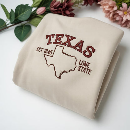 Texas Embroidered Sweatshirt, Lone Star State Crewneck, Western Style Sweater, Southern Pride Gift, Vintage Texas Lover Shirt