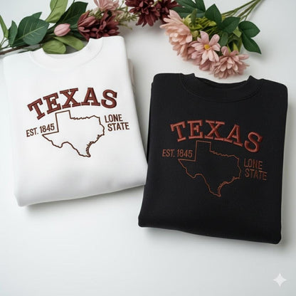 Texas Embroidered Sweatshirt, Lone Star State Crewneck, Western Style Sweater, Southern Pride Gift, Vintage Texas Lover Shirt