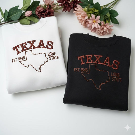 Texas Embroidered Sweatshirt, Lone Star State Crewneck, Western Style Sweater, Southern Pride Gift, Vintage Texas Lover Shirt