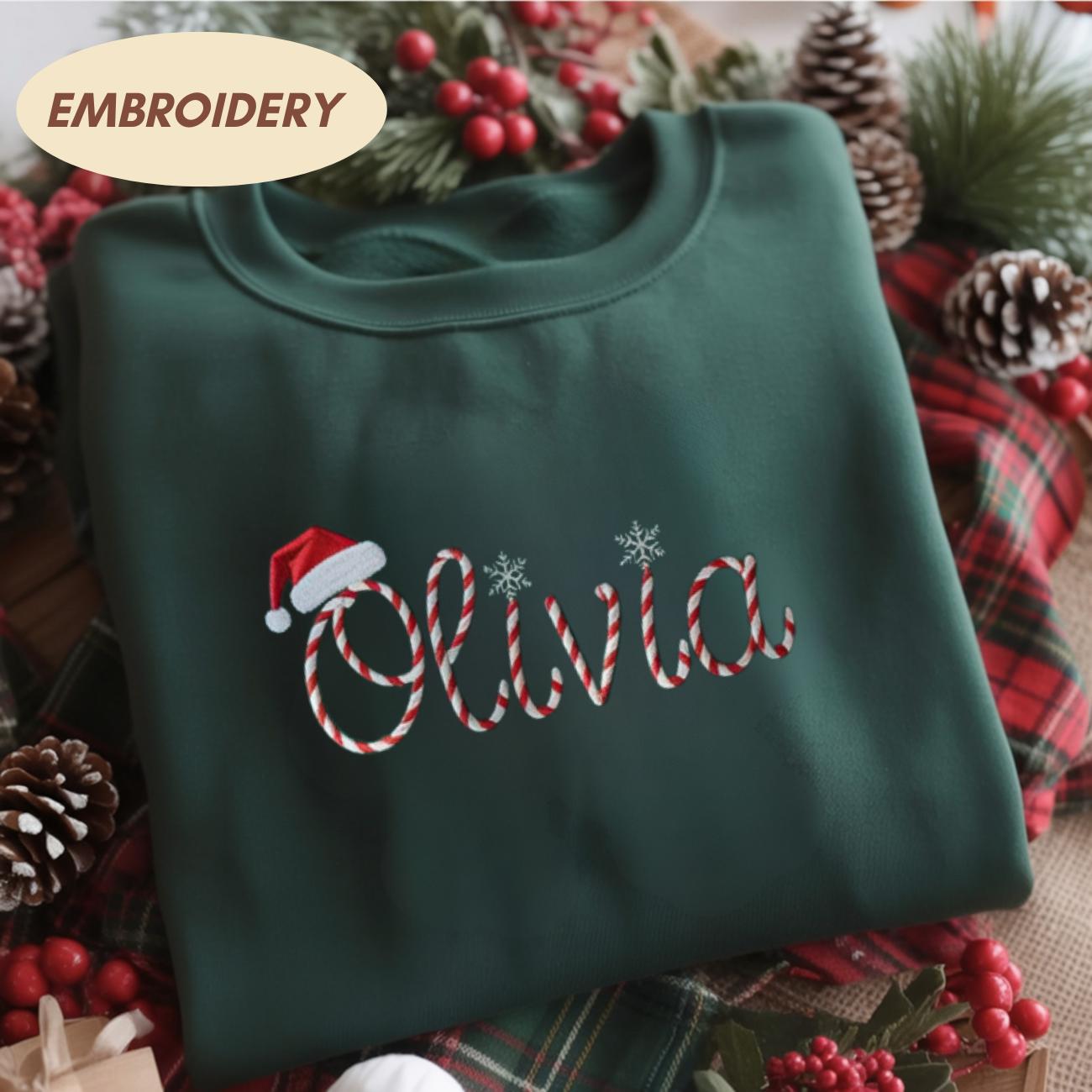Embroidered Personalized Christmas Sweatshirt, Embroidered Christmas Custom Name Crewneck Sweater, Custom Xmas Gift, Custom Family Sweaters