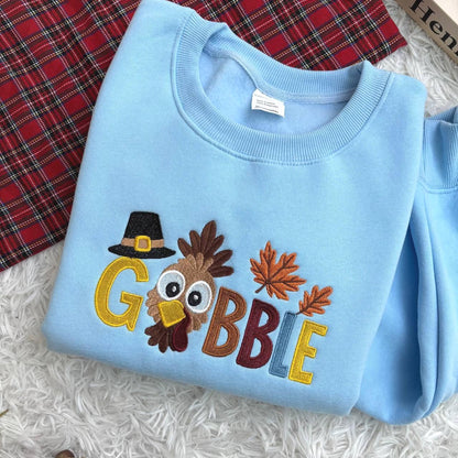 Embroidered Gobble Turkey Sweatshirt, Gobble Turkey Shirt, Thanksgiving Sweatshirt, Turkey Sweatshirt, Thanksgiving Hoodie, Trendy Shirt