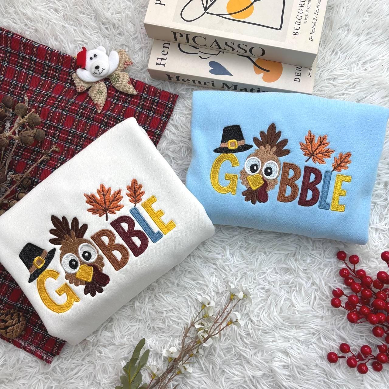 Embroidered Gobble Turkey Sweatshirt, Gobble Turkey Shirt, Thanksgiving Sweatshirt, Turkey Sweatshirt, Thanksgiving Hoodie, Trendy Shirt