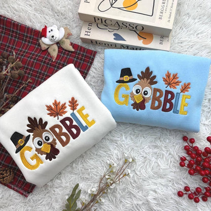 Embroidered Gobble Turkey Sweatshirt, Gobble Turkey Shirt, Thanksgiving Sweatshirt, Turkey Sweatshirt, Thanksgiving Hoodie, Trendy Shirt