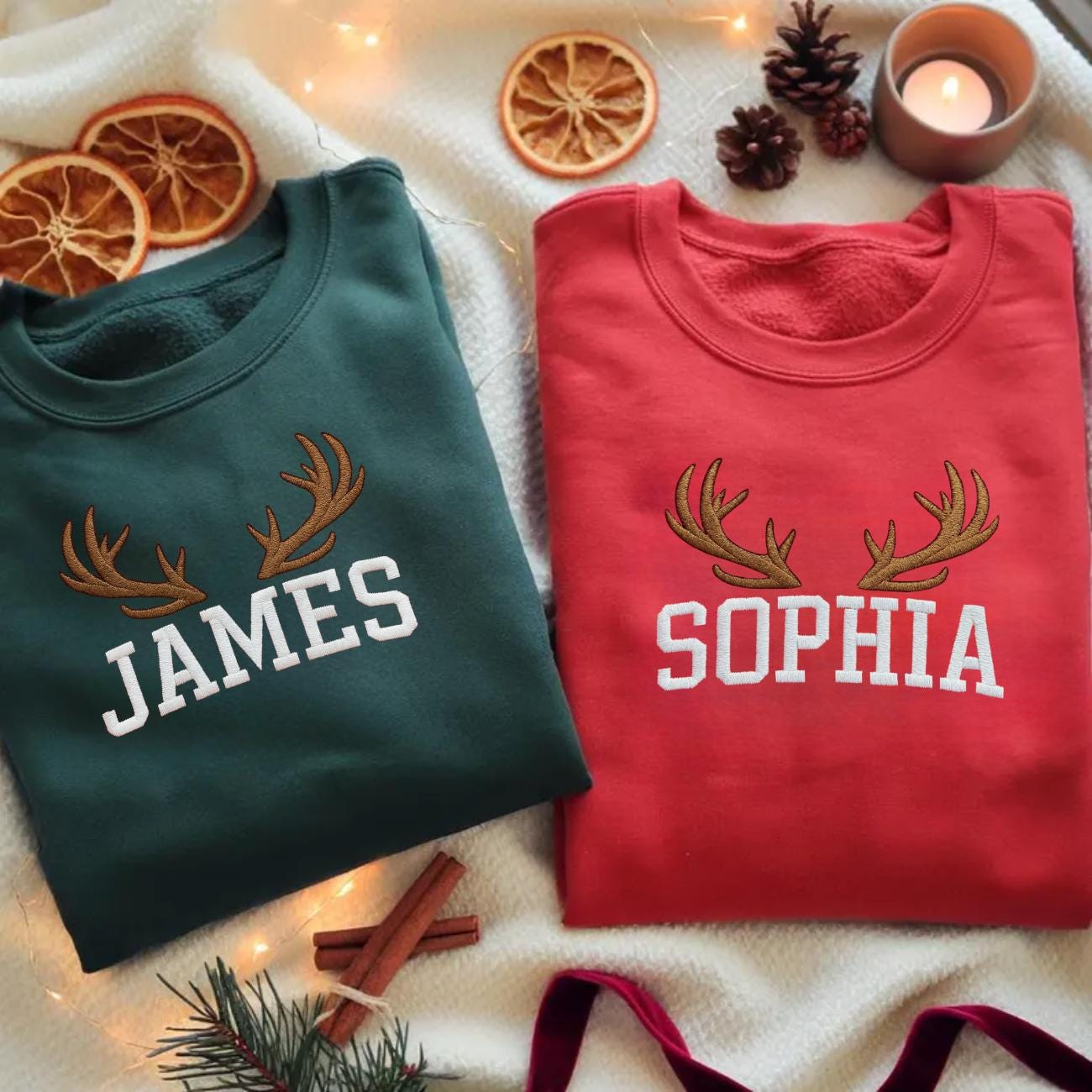 Custom Christmas Name Embroidered Shirt, Personalized Christmas Shirt, Matching Holiday Shirt, Couple Xmas Crewneck, Christmas Couple Shirt