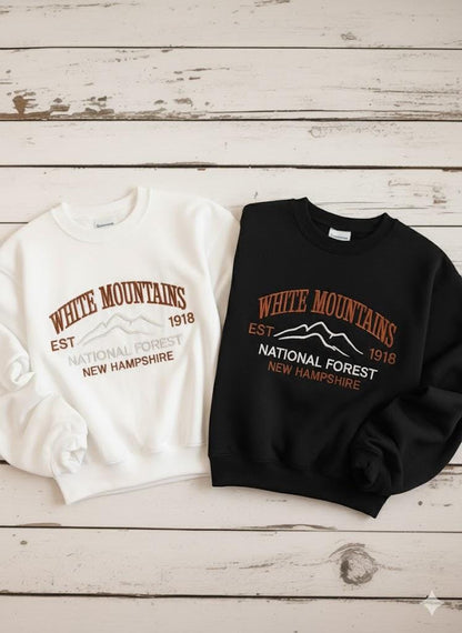 White Mountains Embroidered Crewneck | National Park Sweatshirt | Cozy Nature-Inspired Embroidery Pullover | Scenic Outdoor Hiking Gift