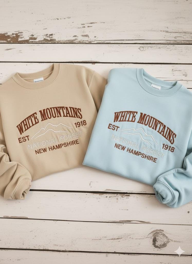 White Mountains Embroidered Crewneck | National Park Sweatshirt | Cozy Nature-Inspired Embroidery Pullover | Scenic Outdoor Hiking Gift
