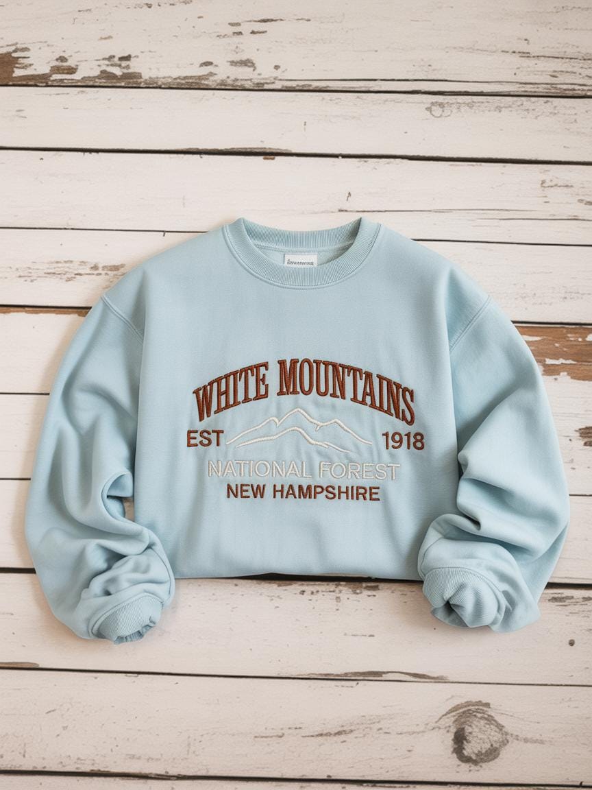 White Mountains Embroidered Crewneck | National Park Sweatshirt | Cozy Nature-Inspired Embroidery Pullover | Scenic Outdoor Hiking Gift