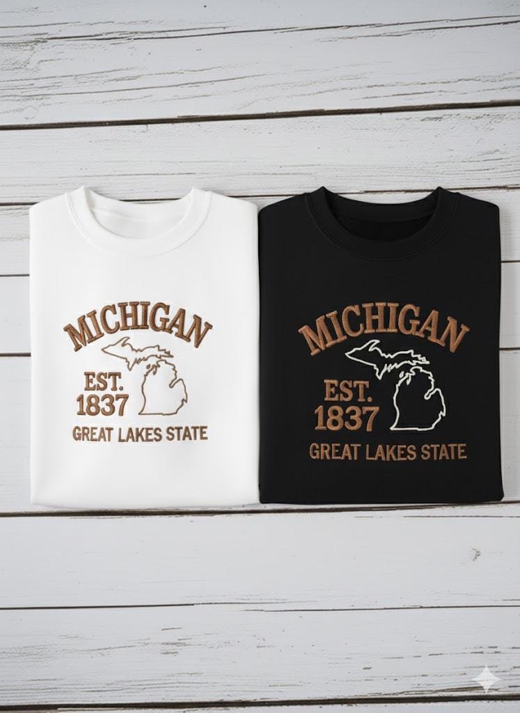 Michigan Embroidered Sweatshirt | Great Lakes Crewneck | Cozy State Pride Pullover | Lake Life Embroidery Gift for Travelers