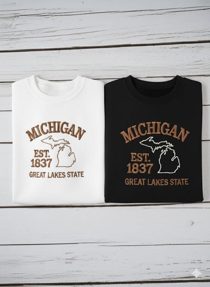 Michigan Embroidered Sweatshirt | Great Lakes Crewneck | Cozy State Pride Pullover | Lake Life Embroidery Gift for Travelers