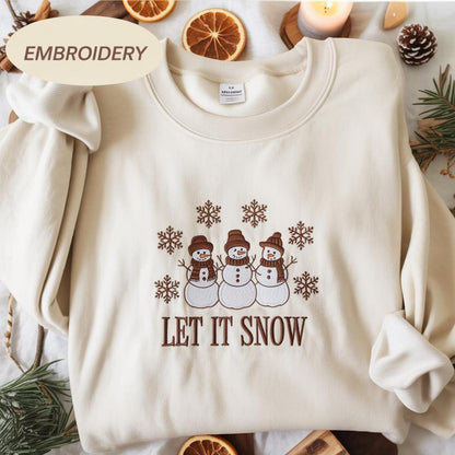 Embroidered Let It Snow Sweatshirt, Christmas Snowman Shirt, Christmas Crewneck, Christmas Gift, Christmas Shirt for Women, Xmas Shirt