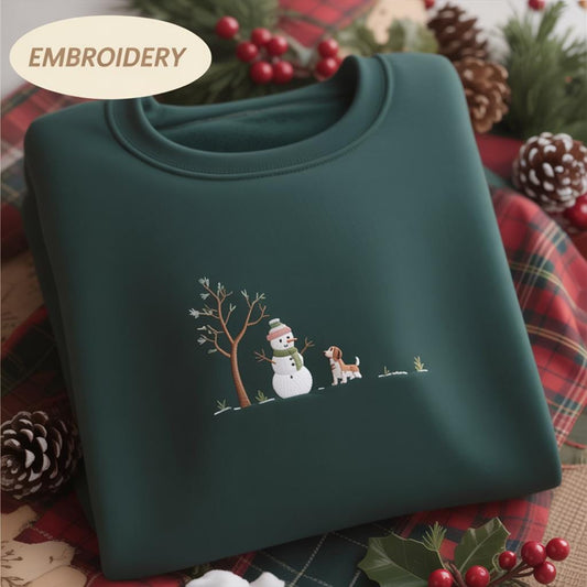 Embroidered Let It Snow Sweatshirt, Christmas Snowman Sweatshirt, Christmas Sweatshirt, Snowman Shirt, Snowman Dog Shirt,  Merry And Bright