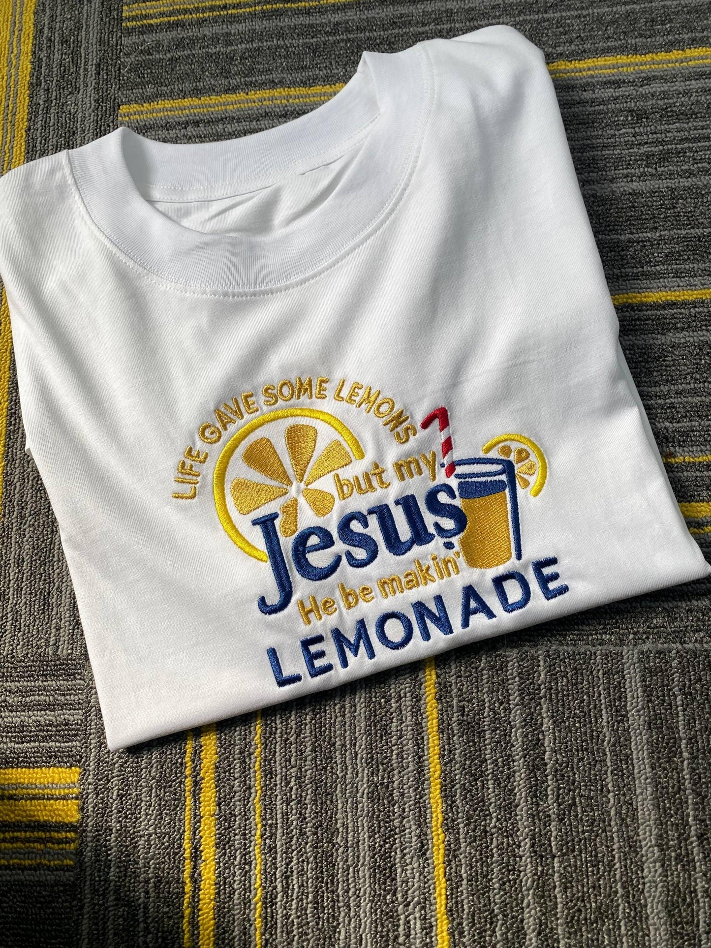 Life Gave Me Lemons But Jesus Makes Lemonade Embroidered Shirt, Christian Faith Embroidery Tee, Child of God Lemonade Top
