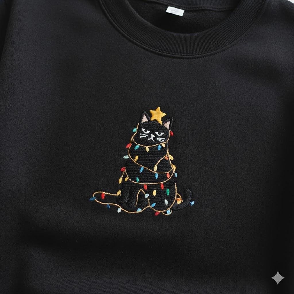 Cute Christmas Cat Embroidery Design, Festive Holiday Kitty Pattern, DIY Embroidered Cat Lover Gift, Xmas Decor Sewing